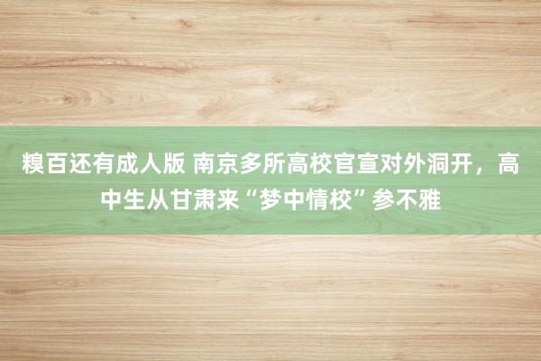 糗百还有成人版 南京多所高校官宣对外洞开，高中生从甘肃来“梦中情校”参不雅